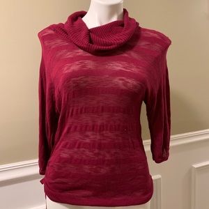 Magenta cowl neck knit blouse
